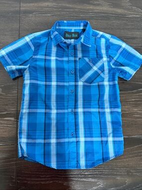 Boys' Blue Plaid Short-Sleeve Button-Up Shirt size 7 collared dress up